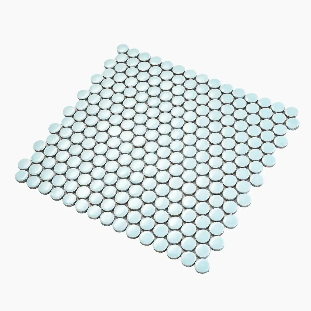 Light Blue Buttons Porcelain Penny Round Tile | Tile Club