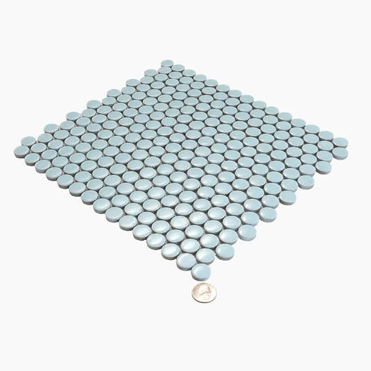 Light Blue Buttons Porcelain Penny Round Tile | Tile Club