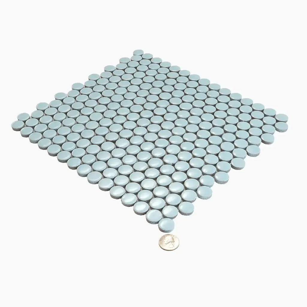 Light Blue Buttons Porcelain Penny Round Tile | Tile Club