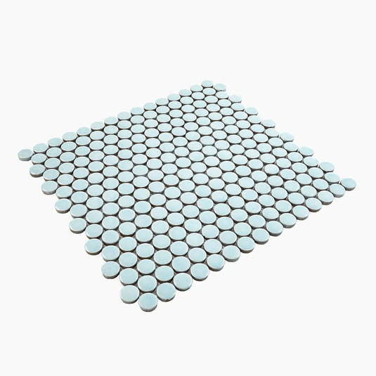 Light Blue Buttons Porcelain Penny Round Tile | Tile Club