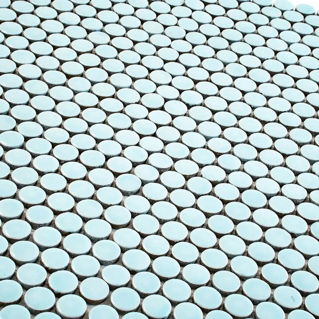 Light Blue Buttons Porcelain Penny Round Tile | Tile Club