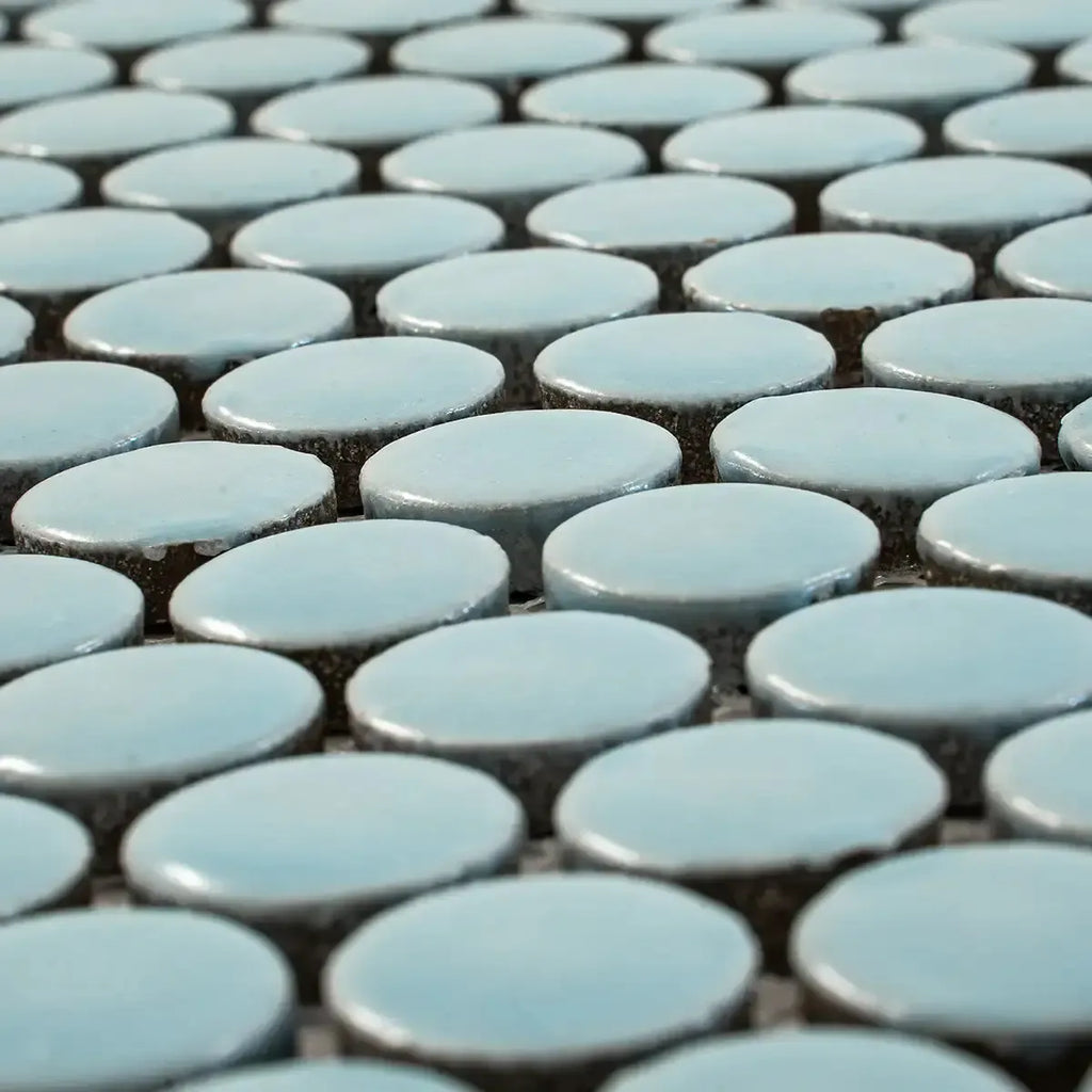 Light Blue Buttons Porcelain Penny Round Tile | Tile Club