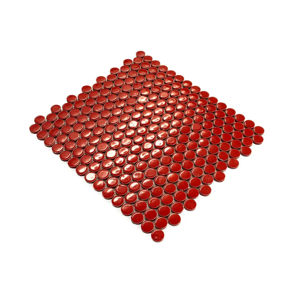 Red Buttons Porcelain Penny Round Tile | Tile Club