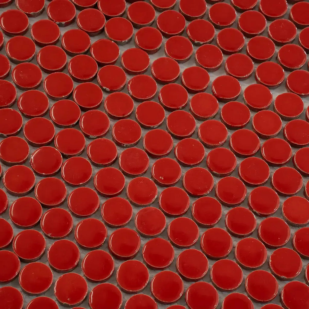 Red Buttons Porcelain Penny Round Tile | Tile Club