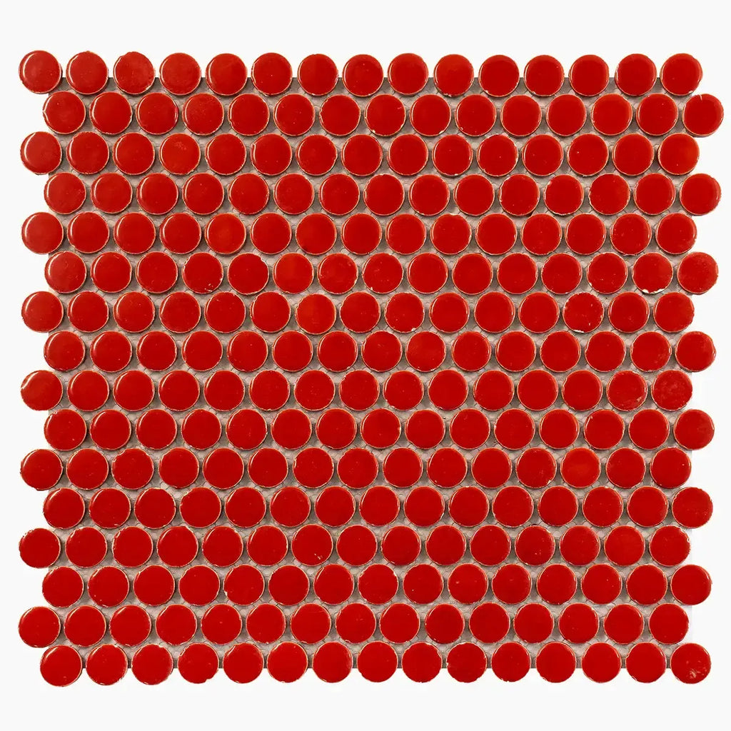 Red Buttons Porcelain Penny Round Tile | Tile Club