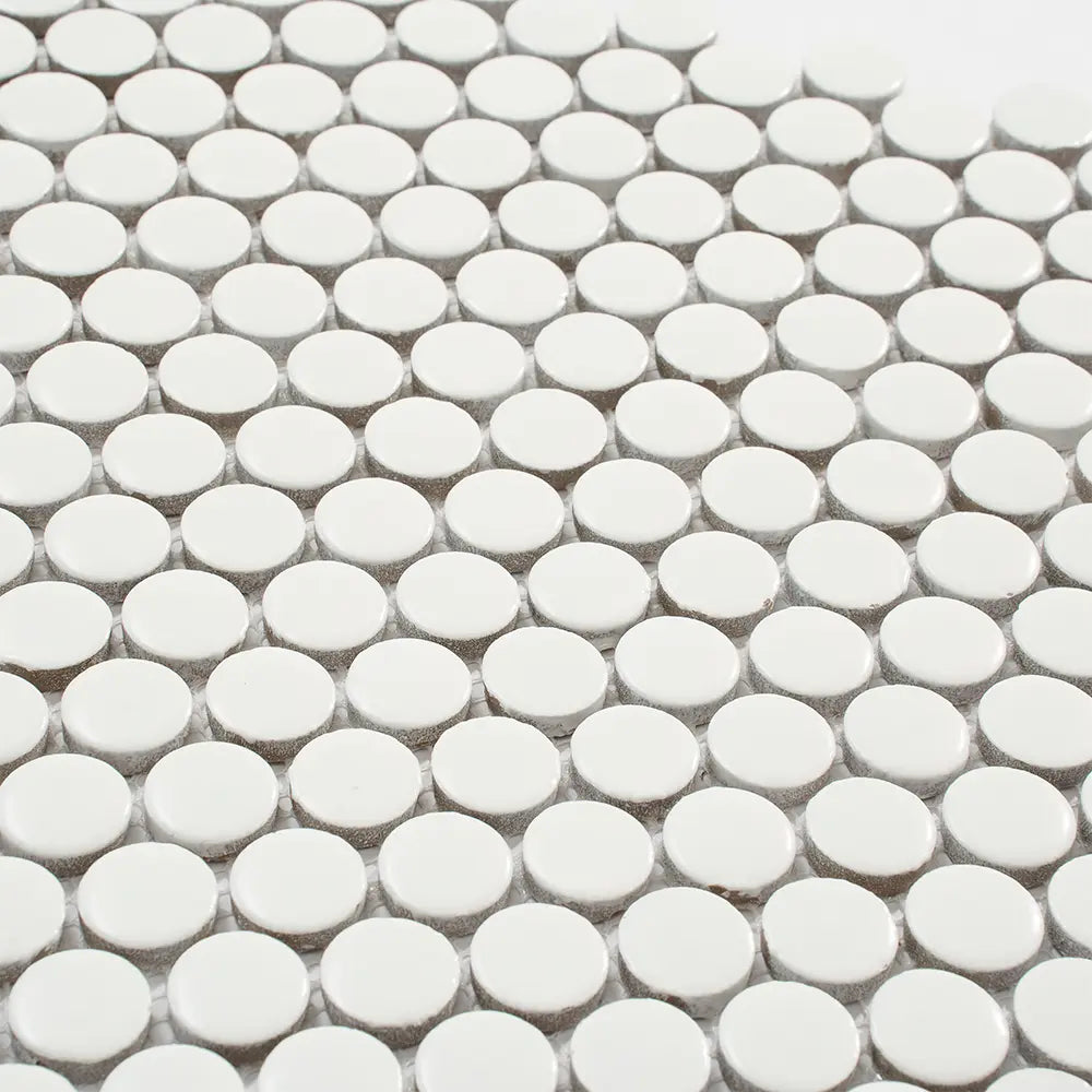 Matte White Buttons Porcelain Penny Round Tile | Tile Club