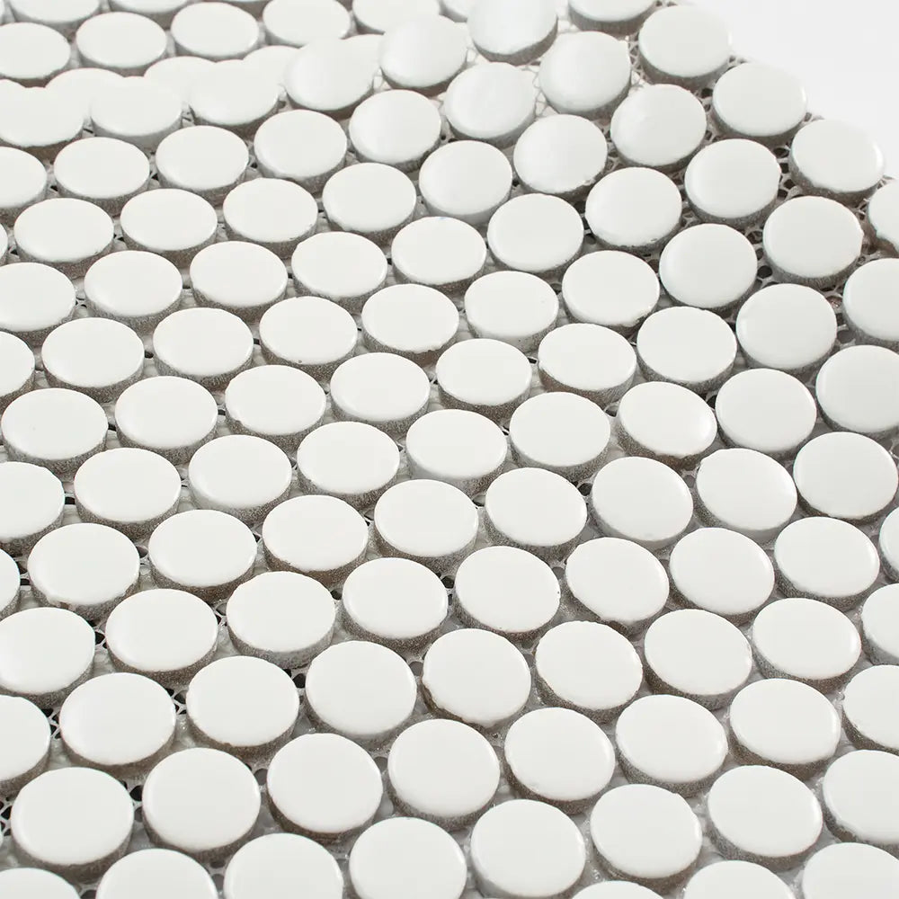 Matte White Buttons Porcelain Penny Round Tile | Tile Club