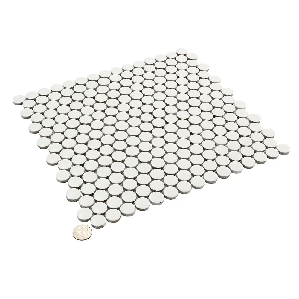 Matte White Buttons Porcelain Penny Round Tile | Tile Club