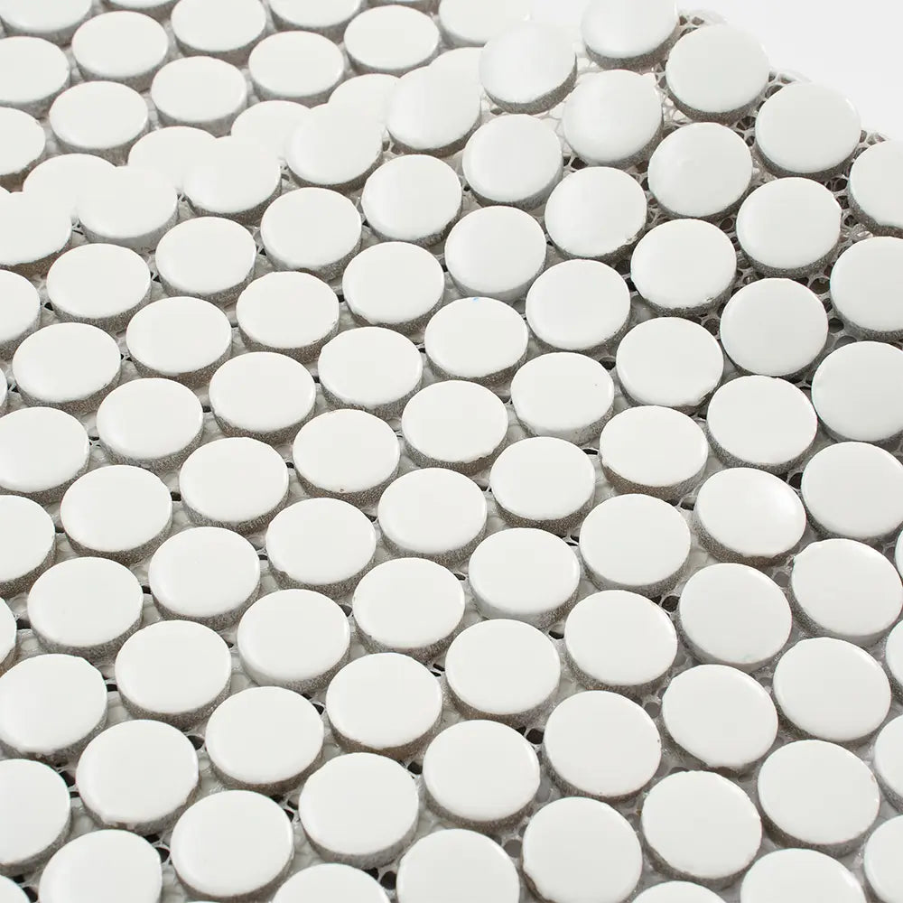 Matte White Buttons Porcelain Penny Round Tile | Tile Club