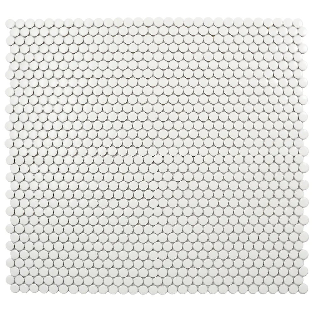 Matte White Buttons Porcelain Penny Round Tile | Tile Club