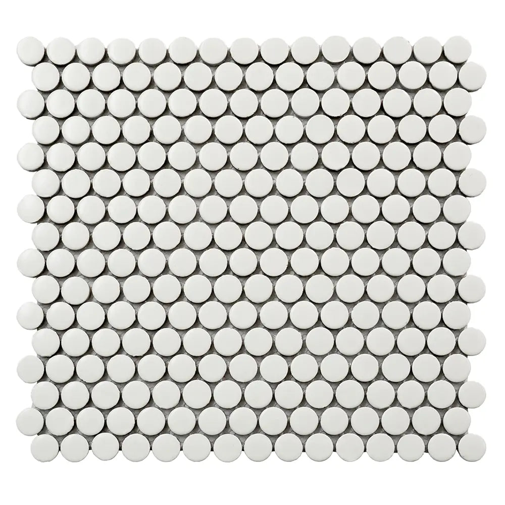 Matte White Buttons Porcelain Penny Round Tile | Tile Club
