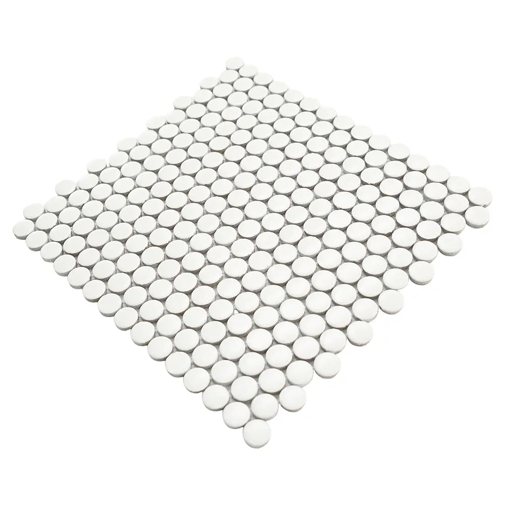 Matte White Buttons Porcelain Penny Round Tile | Tile Club