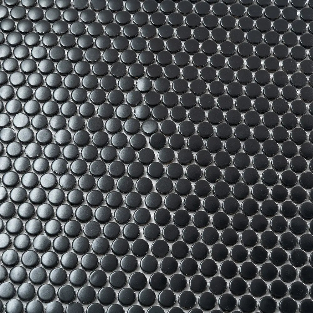Matte Black Buttons Porcelain Penny Round Tile | Tile Club