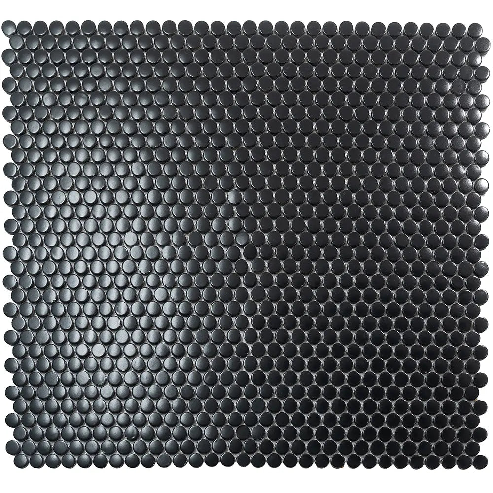 Matte Black Buttons Porcelain Penny Round Tile | Tile Club