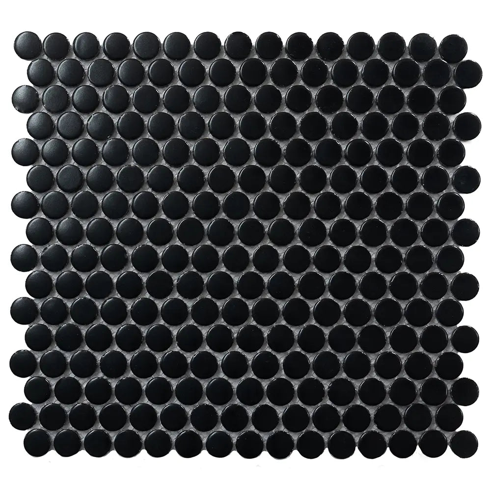 Matte Black Buttons Porcelain Penny Round Tile | Tile Club