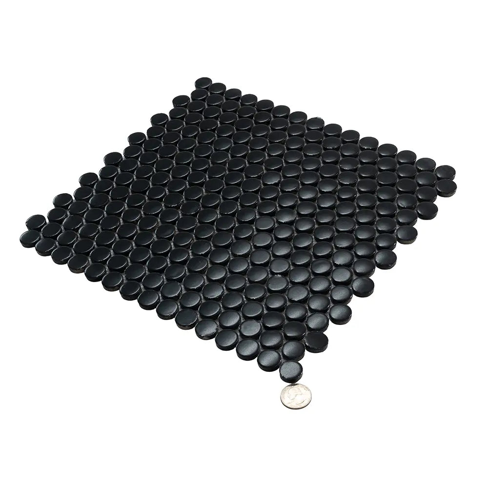 Matte Black Buttons Porcelain Penny Round Tile | Tile Club