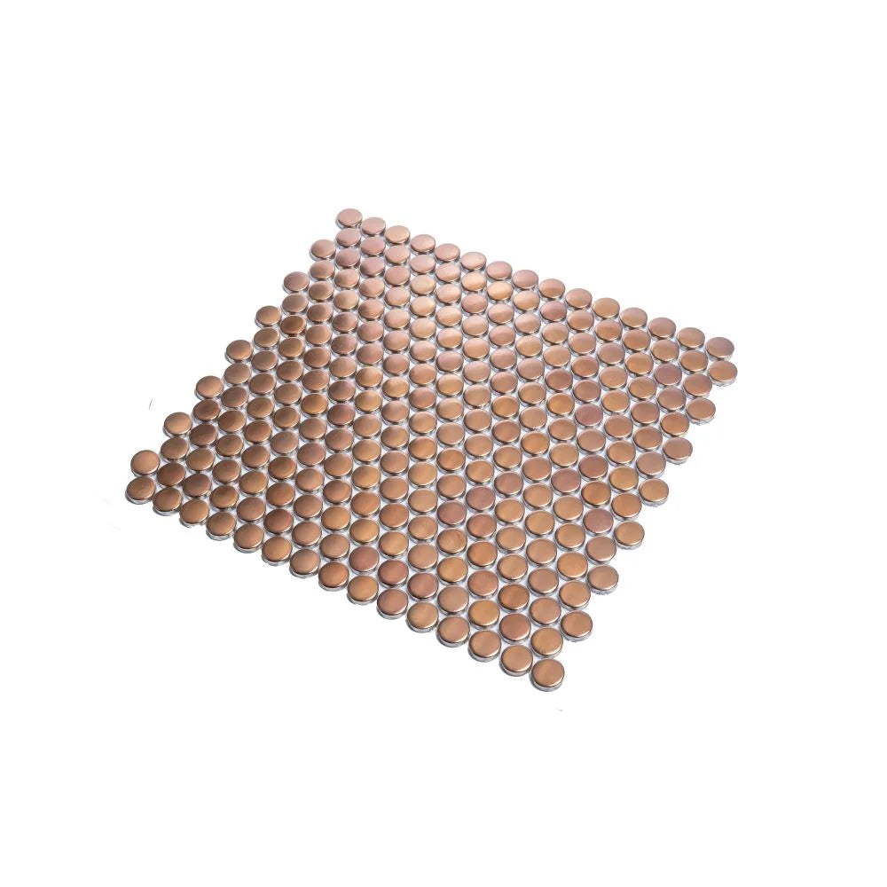 Metallic Bronze Buttons Porcelain Penny Round Tile | Tile Club