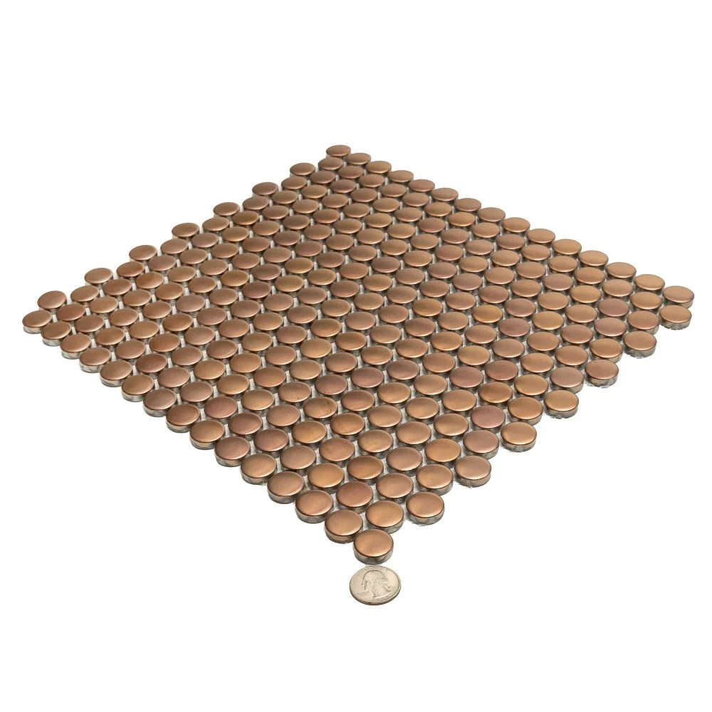 Metallic Bronze Buttons Porcelain Penny Round Tile | Tile Club