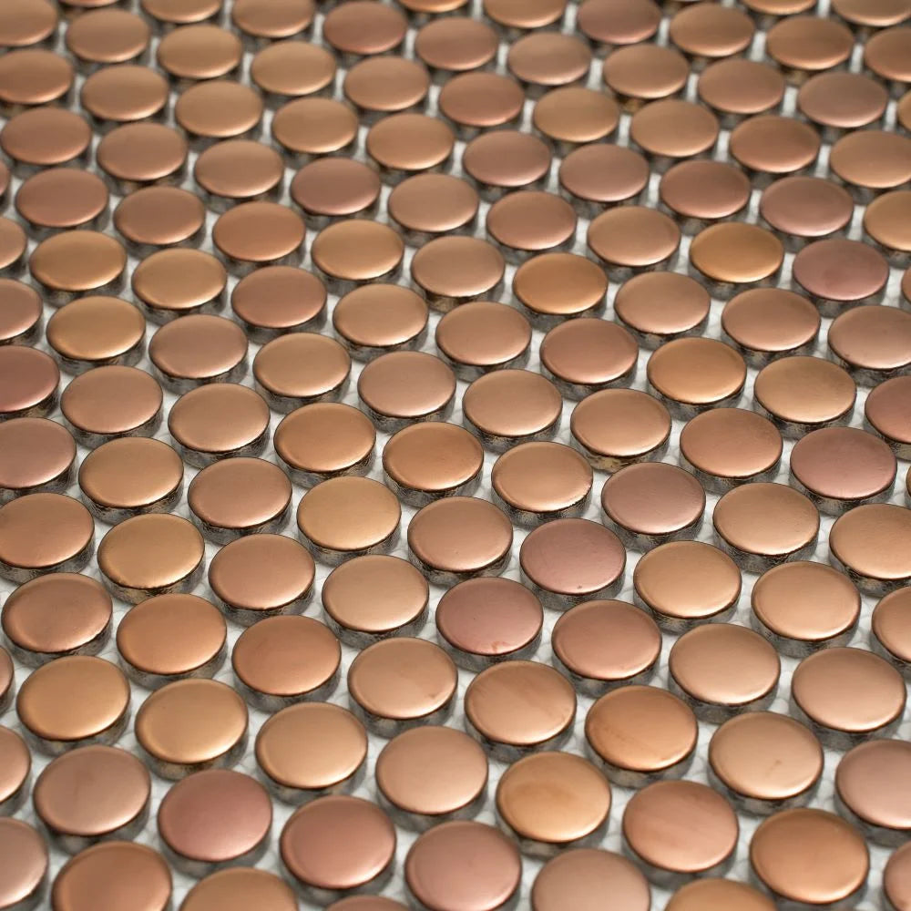 Metallic Bronze Buttons Porcelain Penny Round Tile | Tile Club