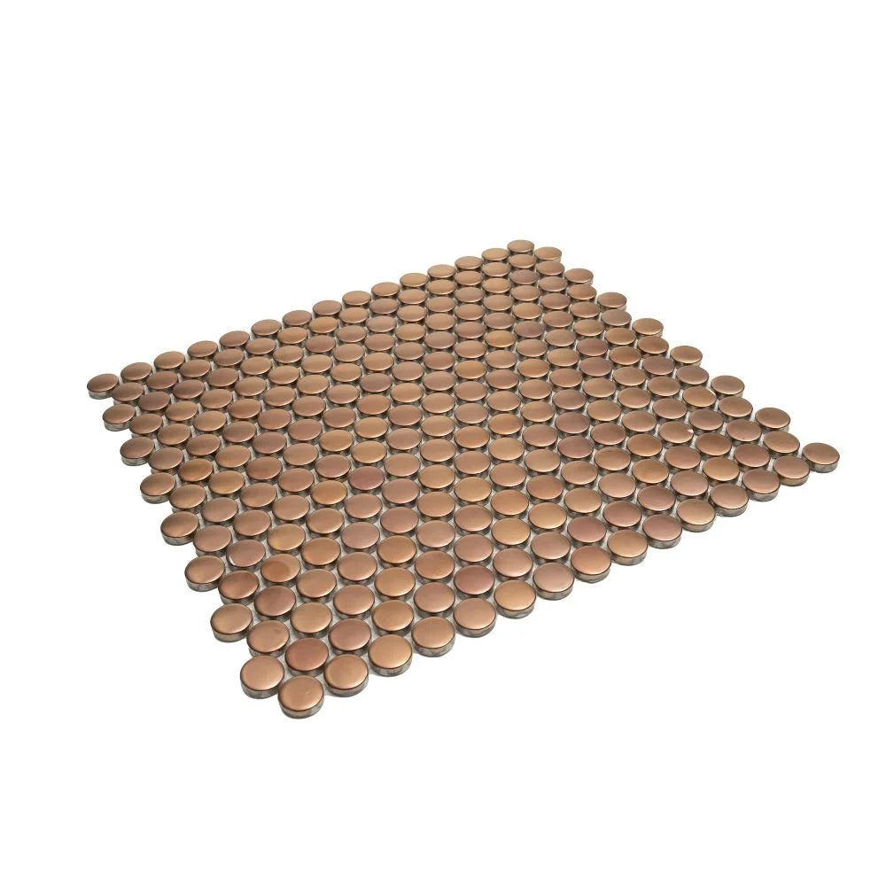 Metallic Bronze Buttons Porcelain Penny Round Tile | Tile Club