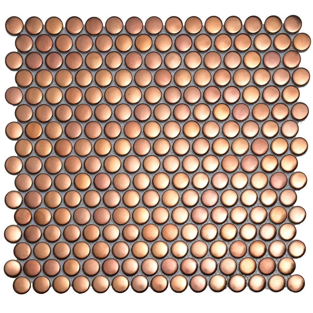 Metallic Bronze Buttons Porcelain Penny Round Tile | Tile Club