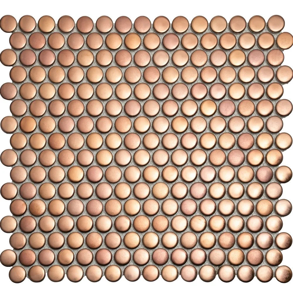 Metallic Bronze Buttons Porcelain Penny Round Tile | Tile Club