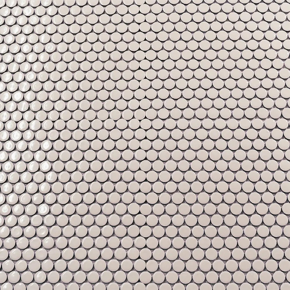 Glossy Cream Buttons Porcelain Penny Round Tile | Tile Club
