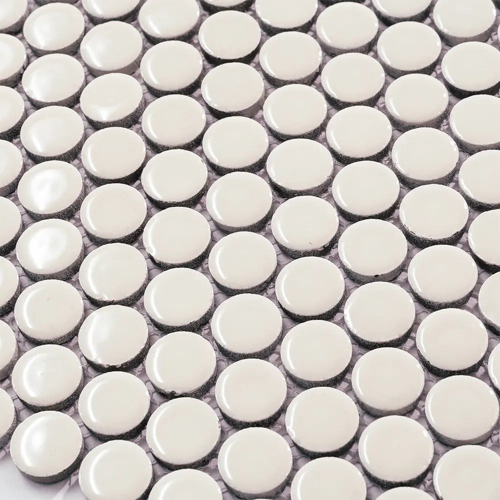 Glossy Cream Buttons Porcelain Penny Round Tile | Tile Club
