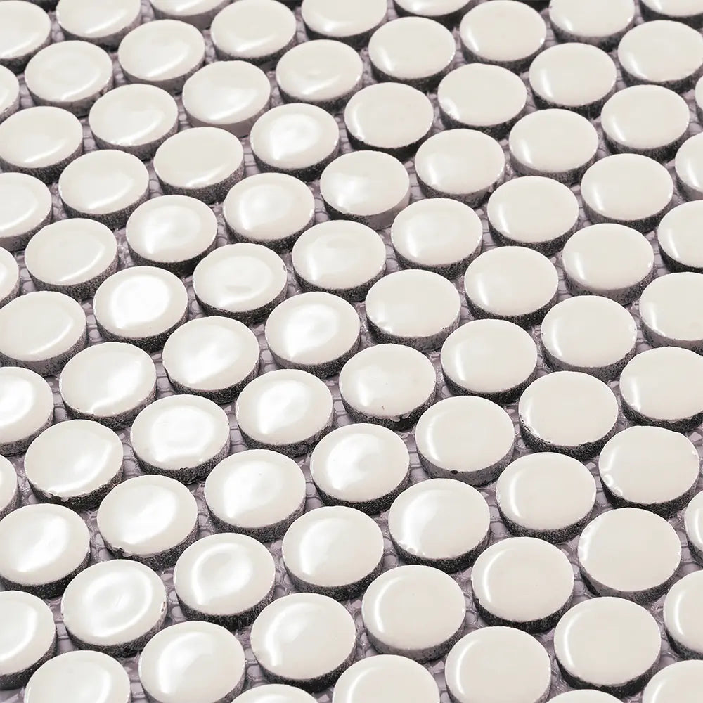 Glossy Cream Buttons Porcelain Penny Round Tile | Tile Club