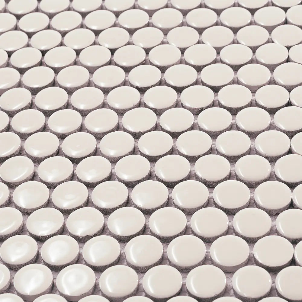 Glossy Cream Buttons Porcelain Penny Round Tile | Tile Club