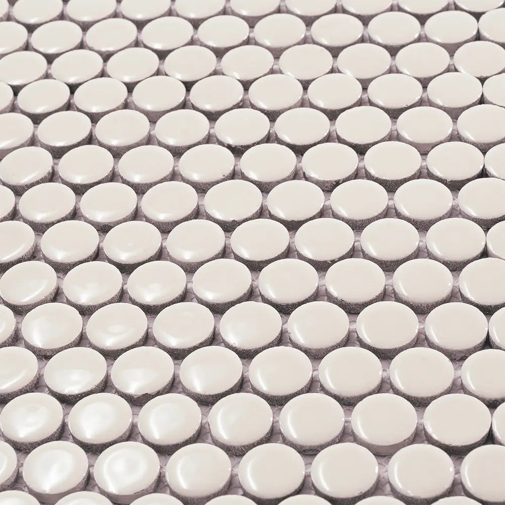 Glossy Cream Buttons Porcelain Penny Round Tile | Tile Club