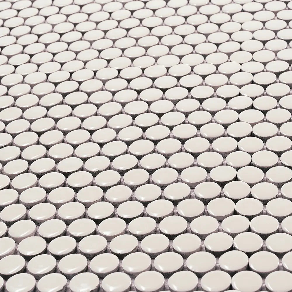 Glossy Cream Buttons Porcelain Penny Round Tile | Tile Club