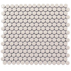 Glossy Cream Buttons Porcelain Penny Round Tile | Tile Club