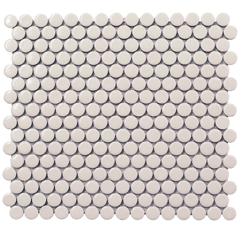 Glossy Cream Buttons Porcelain Penny Round Tile | Tile Club