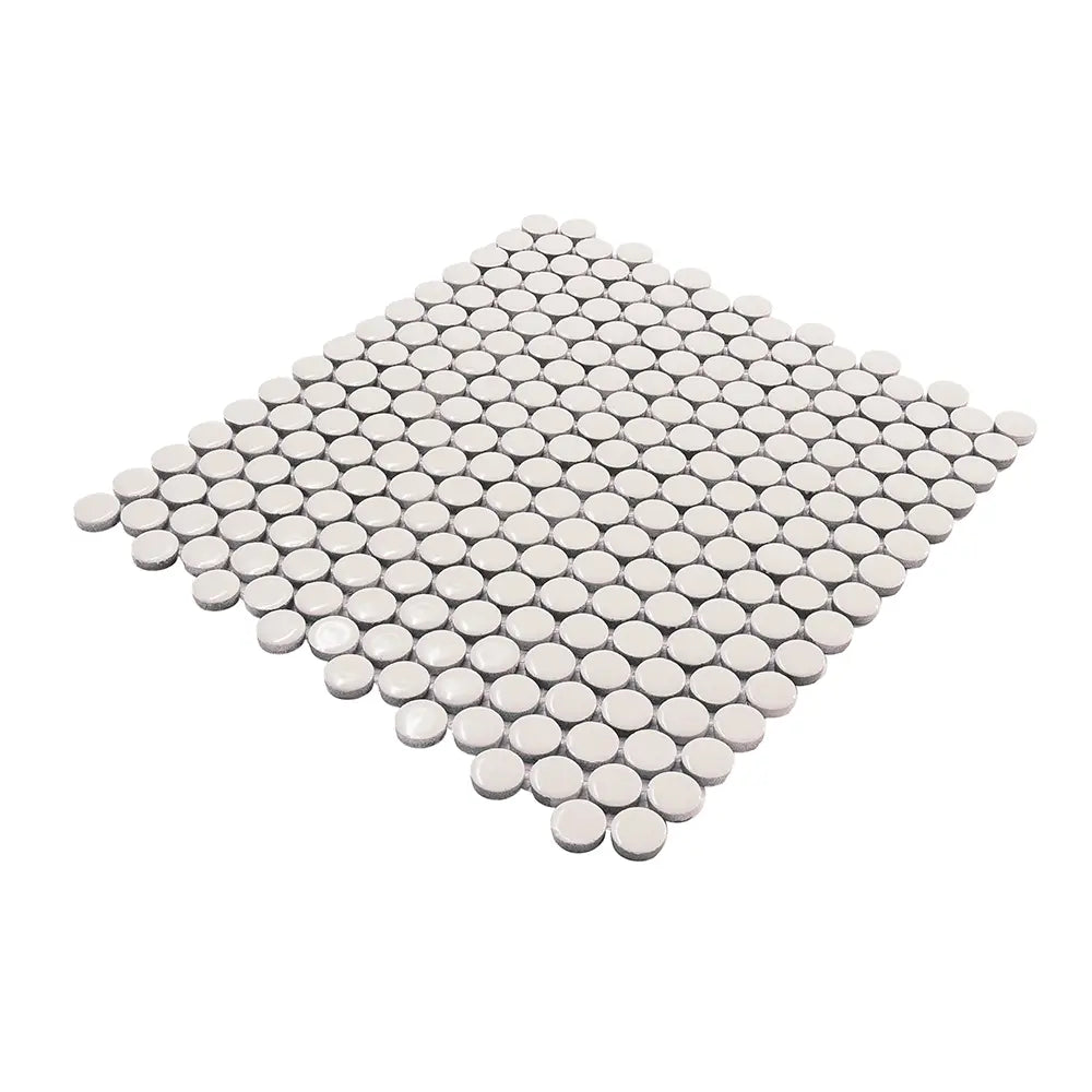 Glossy Cream Buttons Porcelain Penny Round Tile | Tile Club