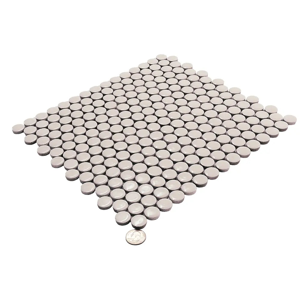 Glossy Cream Buttons Porcelain Penny Round Tile | Tile Club