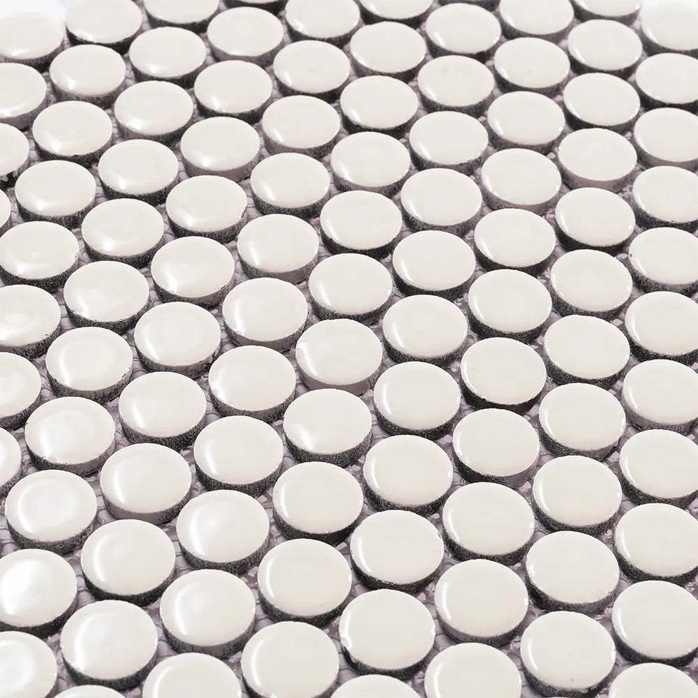 Glossy Cream Buttons Porcelain Penny Round Tile | Tile Club