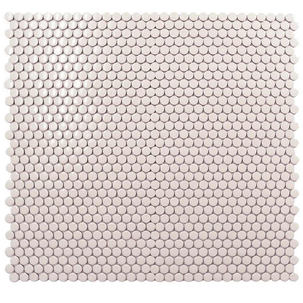Glossy Cream Buttons Porcelain Penny Round Tile | Tile Club