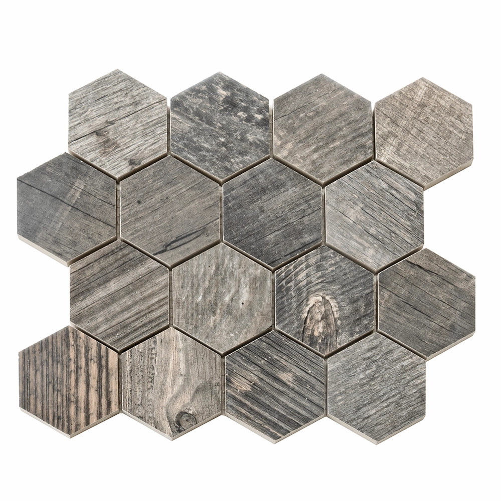 Gems Hex Agata Reclaimed Wood Look Tile Mosaic