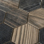 Gems Hex Fume Wood-Look Porcelain Mosaic | Tile Club