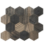 Gems Hex Fume Wood-Look Porcelain Mosaic | Tile Club