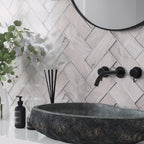 White Handpoured Glass Subway Tiles in Sea Glass Platinum