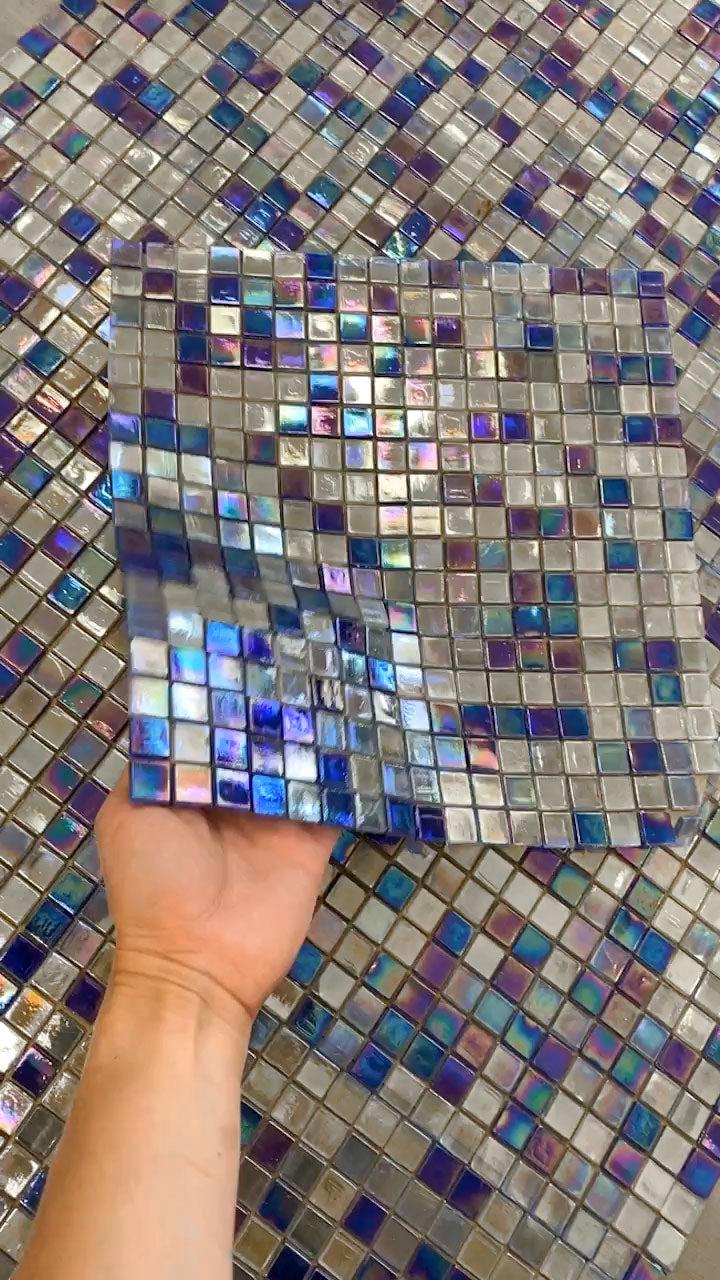 Oceanic Blue Mixed Squares Glass Tile | Tile Club