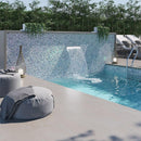 Fountain Feature into a Swimming Pool with Opal Shimmer Mixed Squares Glass Tile