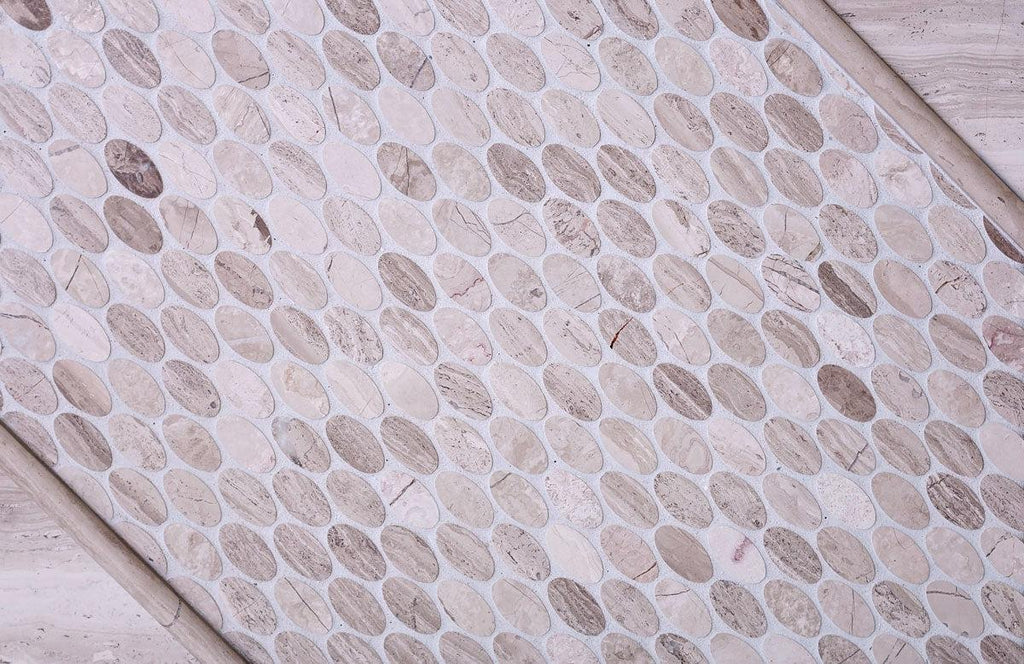 Oval Wooden Beige Marble Mosaic Tile | Tile Club