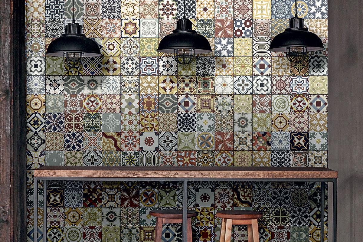 Ceramic wall tiles inspired by patchwork designs