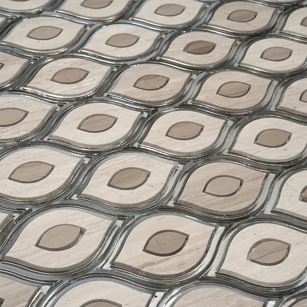 Evil Eye Wooden Beige Marble Mosaic Tile | Tile Club