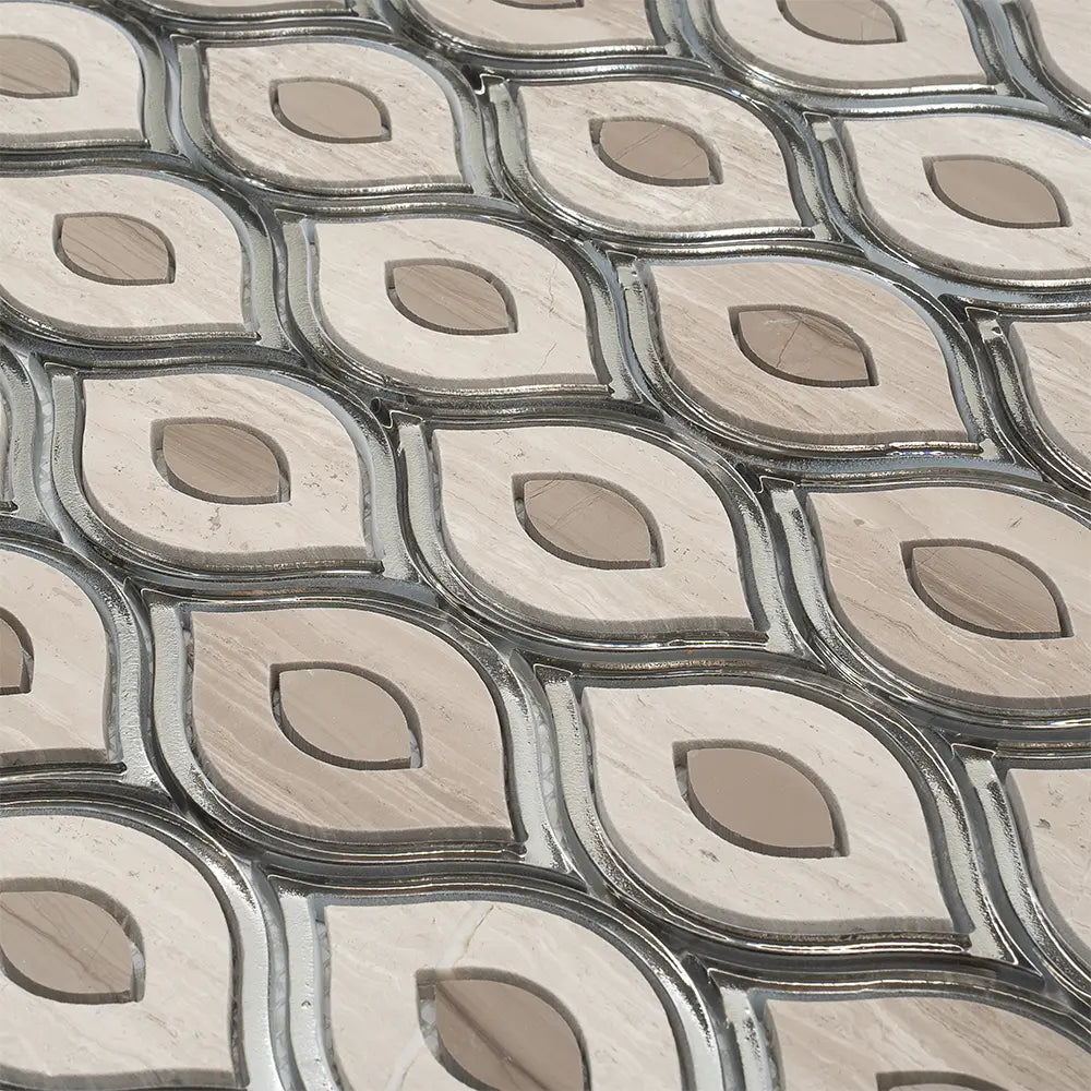 Evil Eye Wooden Beige Marble Mosaic Tile | Tile Club