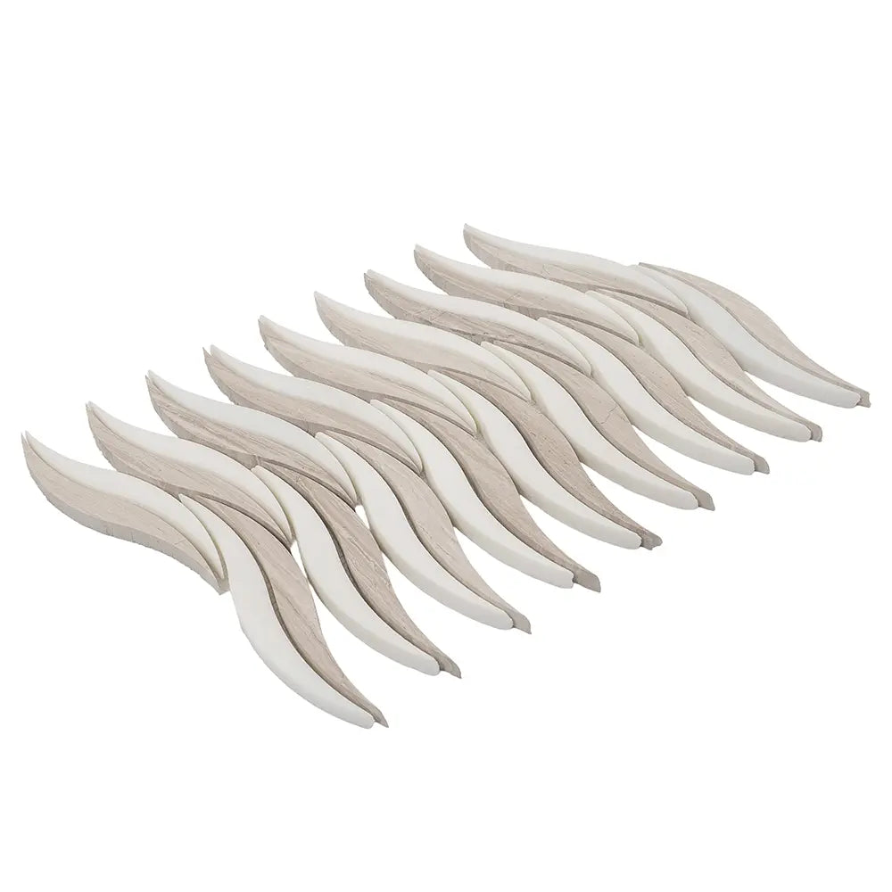 Waves Wooden Beige & Thassos Marble Mosaic Tile | Tile Club