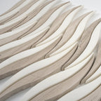 Waves Wooden Beige & Thassos Marble Mosaic Tile | Tile Club